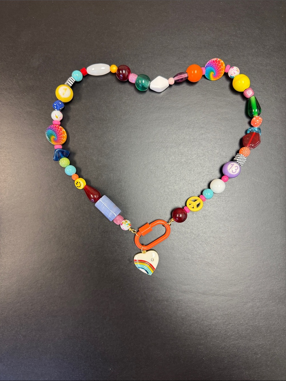 Kids Rainbow Heart Charm Beaded Necklace - Multicolor